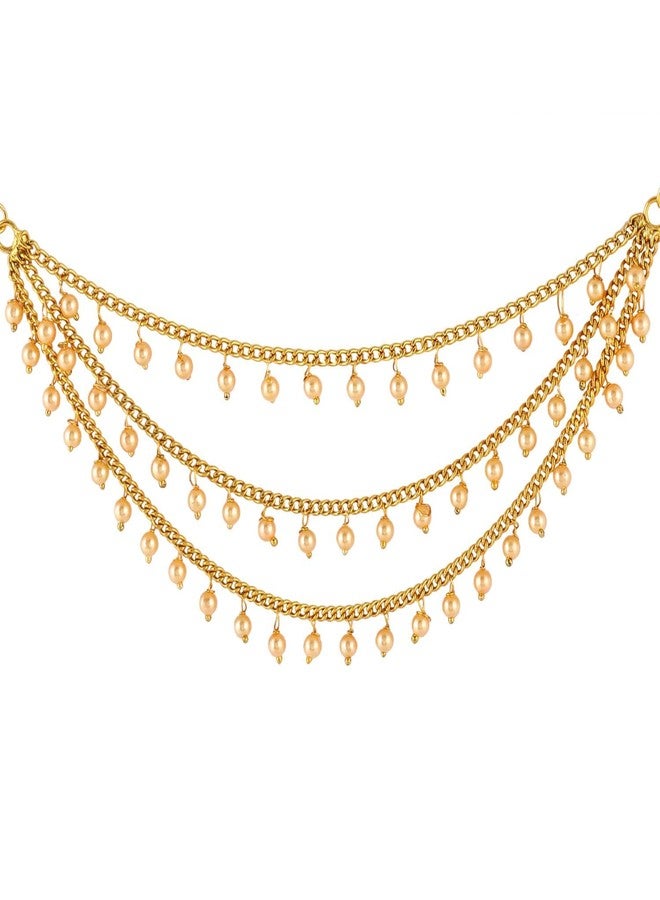 Efulgenz Ear Chains Indian Jewellery Traditional Indian Earrings with Hair Chain Earring Chain Jewelry for Wedding Layered Faux Pearl Charms Ear Chain Earrings for Women - Image 5