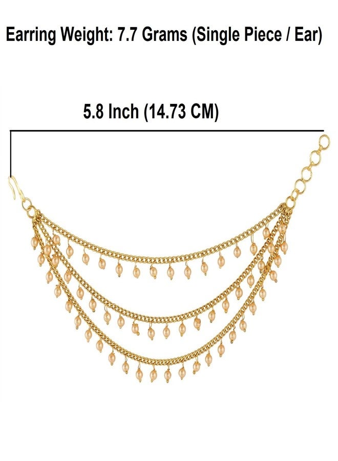 Efulgenz Ear Chains Indian Jewellery Traditional Indian Earrings with Hair Chain Earring Chain Jewelry for Wedding Layered Faux Pearl Charms Ear Chain Earrings for Women - Image 4