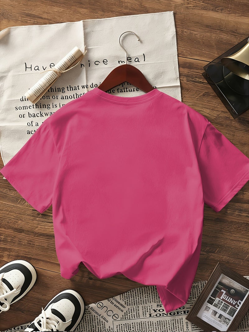 Daisy Pattern Women'S Y2K Geometric Short Sleeve T - Shirt, White, Loose Fit, Fabric, 180Gm2, Suitable for Spring\u002FSummer Seasons - Rose Red / S - Image 2