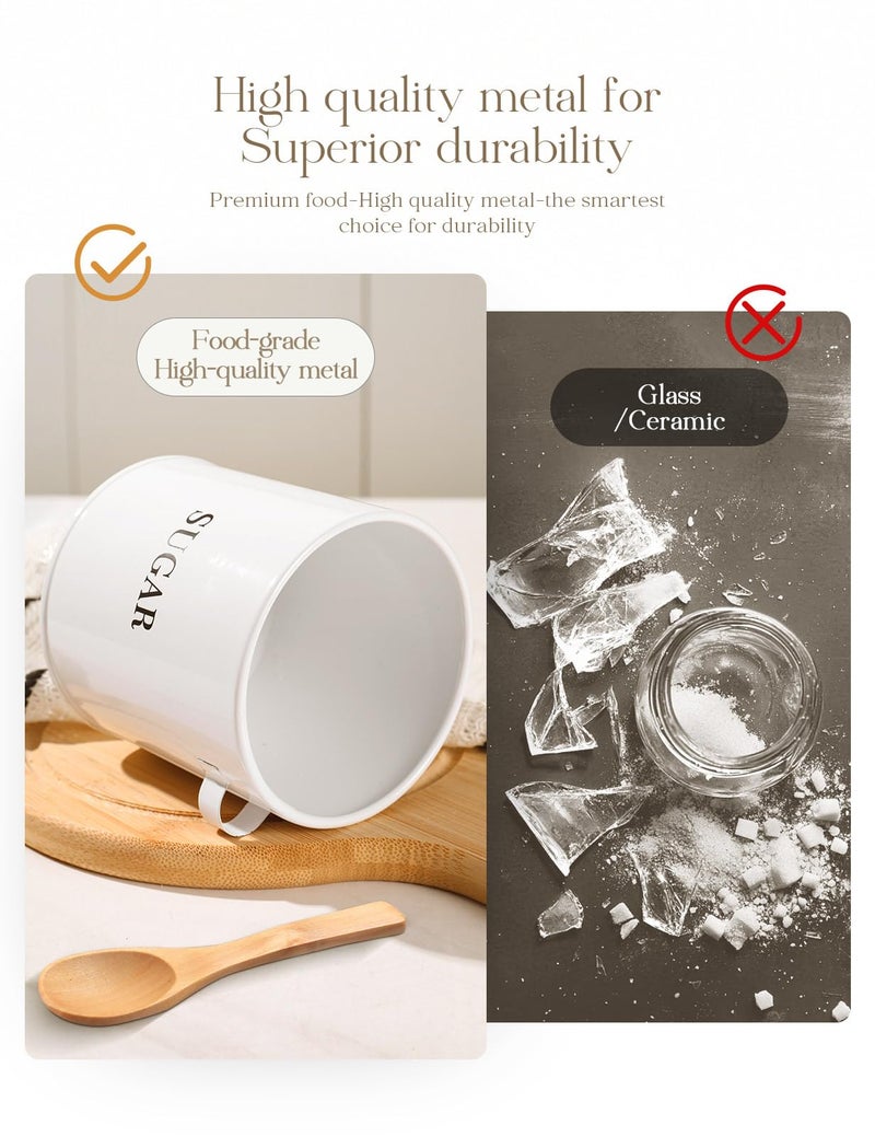 AISBUGUR Sugar Bowl with Lid and Spoon: 17oz Metal Sugar Container - Airtight Food Sugar Jar - Coffee Bar Accessories - Countertop Kitchen Decor (White) - Image 3