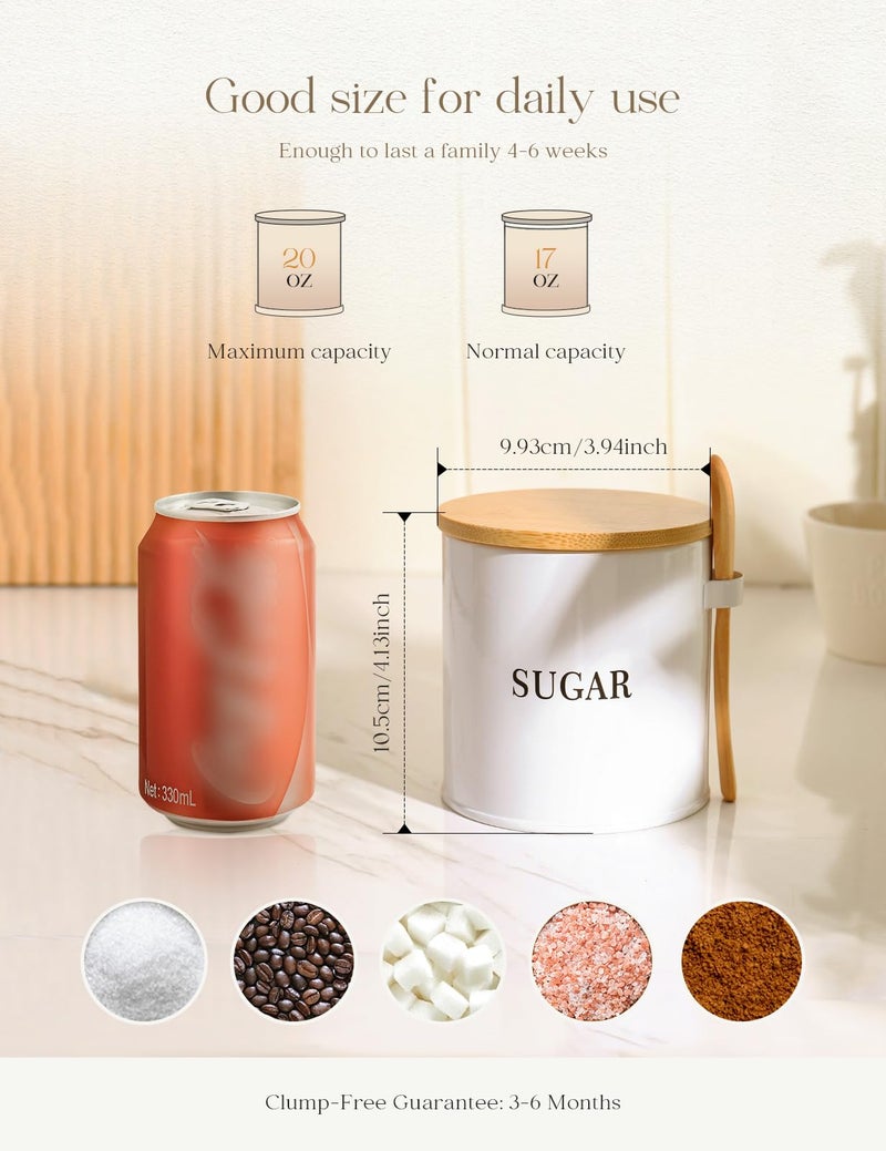 AISBUGUR Sugar Bowl with Lid and Spoon: 17oz Metal Sugar Container - Airtight Food Sugar Jar - Coffee Bar Accessories - Countertop Kitchen Decor (White) - Image 4