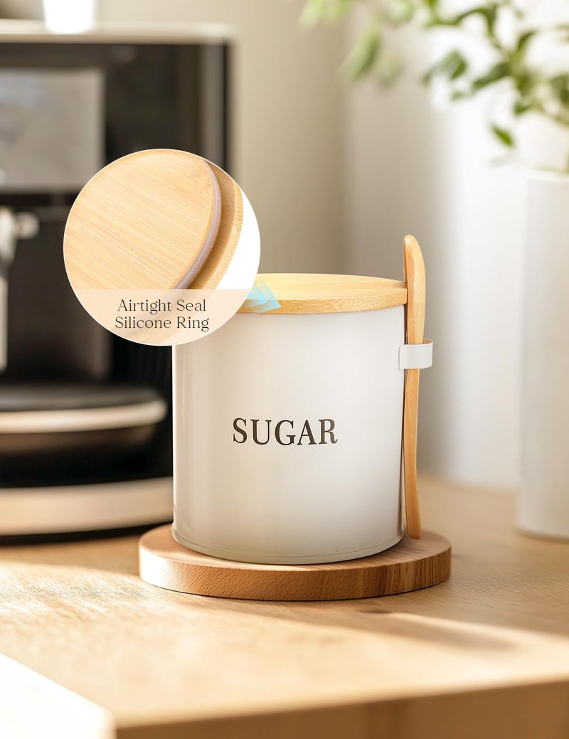 AISBUGUR Sugar Bowl with Lid and Spoon: 17oz Metal Sugar Container - Airtight Food Sugar Jar - Coffee Bar Accessories - Countertop Kitchen Decor (White) - Image 5
