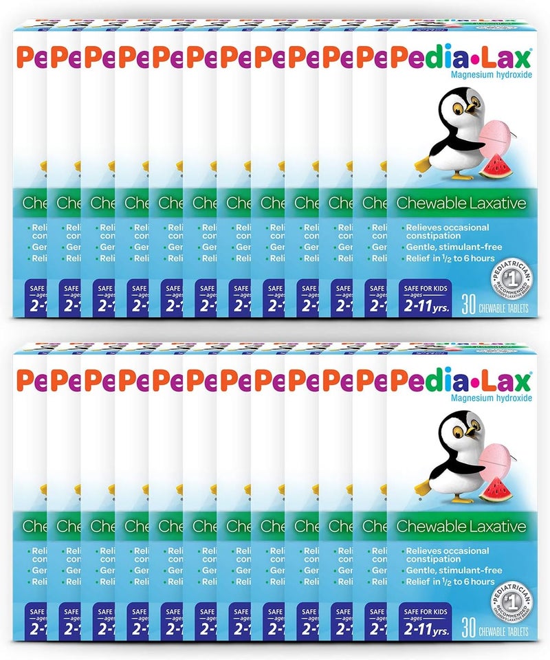 Pedia-Lax أقراص بيديا-لاكس الملينة القابلة للمضغ للأطفال، من عمر 2-11 سنة، بنكهة البطيخ، 30 حبة، 24 عبوة