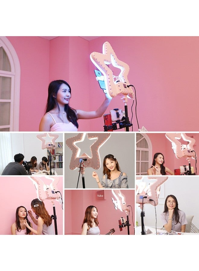 Loquat RK52 Five-pointed Star Colorful Live Light LED Light Three-machine Photography Light Remote Control Photo Touch Multi-function-Color:Pink - Image 2