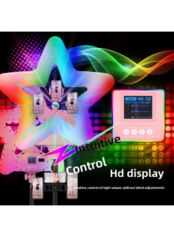 Loquat RK52 Five-pointed Star Colorful Live Light LED Light Three-machine Photography Light Remote Control Photo Touch Multi-function-Color:Pink - Image 1