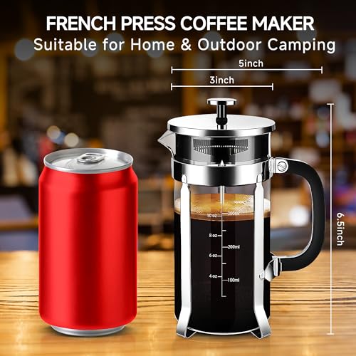 YMMIND French Press Coffee Maker 304 Stainless Steel Coffee Press,with 4 Filters System, Heat Resistant Thickness Borosilicate French Press Glass, BPA-Free Brewed Tea Pot Coffee Plunger(Copper 12oz) - Image 4