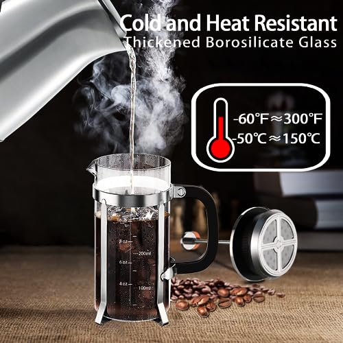 YMMIND French Press Coffee Maker 304 Stainless Steel Coffee Press,with 4 Filters System, Heat Resistant Thickness Borosilicate French Press Glass, BPA-Free Brewed Tea Pot Coffee Plunger(Copper 12oz) - Image 3