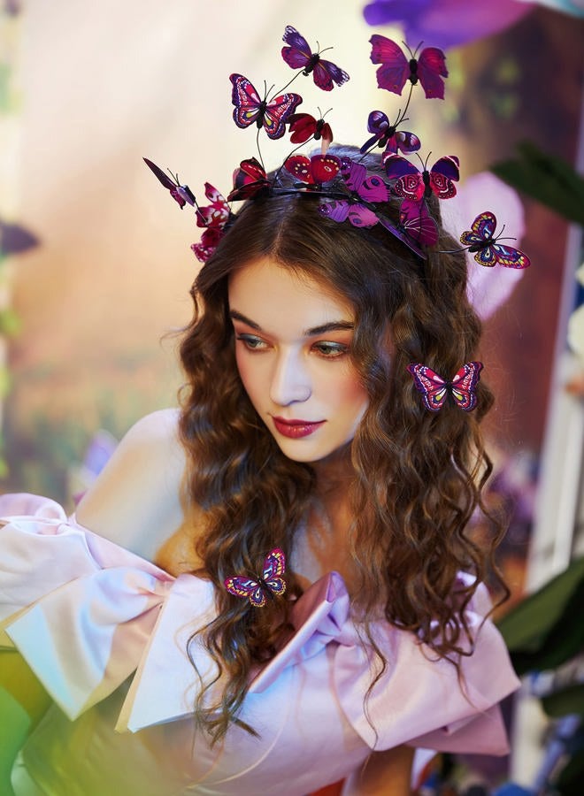 Coucoland Butterfly Fascinator Hat Monarch Butterfly Headband Crown Tea Party Halloween Costume Headpiece, A-purple, One size - Image 3