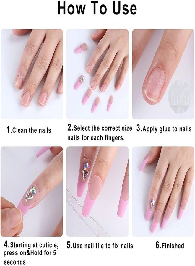 FAVHOME Stick On Nails Acrylic Fake False Nail Kit with Sticker - For Quick and Easy DIY Manicures For Teens And Women 12 Pieces (Dark Pink, Standard, Universal) - Image 3