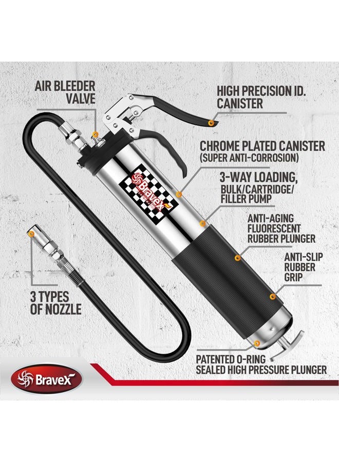 Bravex Heavy Duty Professional Pistol Grip Grease Gun 6000 PSI - 18 inch Flex Hose … - Image 5