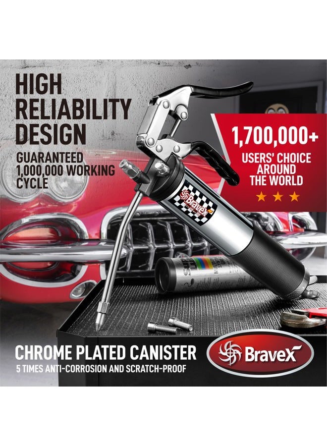 Bravex Heavy Duty Professional Pistol Grip Grease Gun 6000 PSI - 18 inch Flex Hose … - Image 2