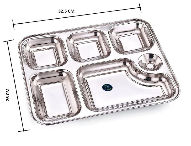 WIAA Stainless Steel 6 Partition Plate for Dinner Lunch, Mesh Plate, Compartment Plate - Thali (Set of 6) - Image 4