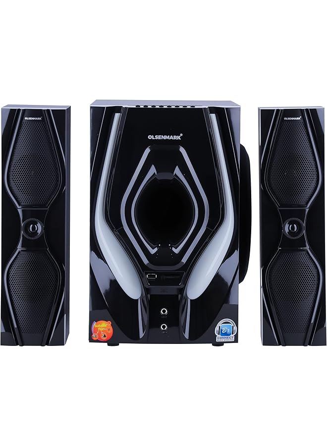Olsenmark Multimedia Speaker 2.1 Ch With Usb Sd Fm Bluetooth And Remote Karaoke Disco Light Subwoofer Speaker: 8 Inch Satellite Speaker: 3 Inch Output: 18W*2 - Image 1
