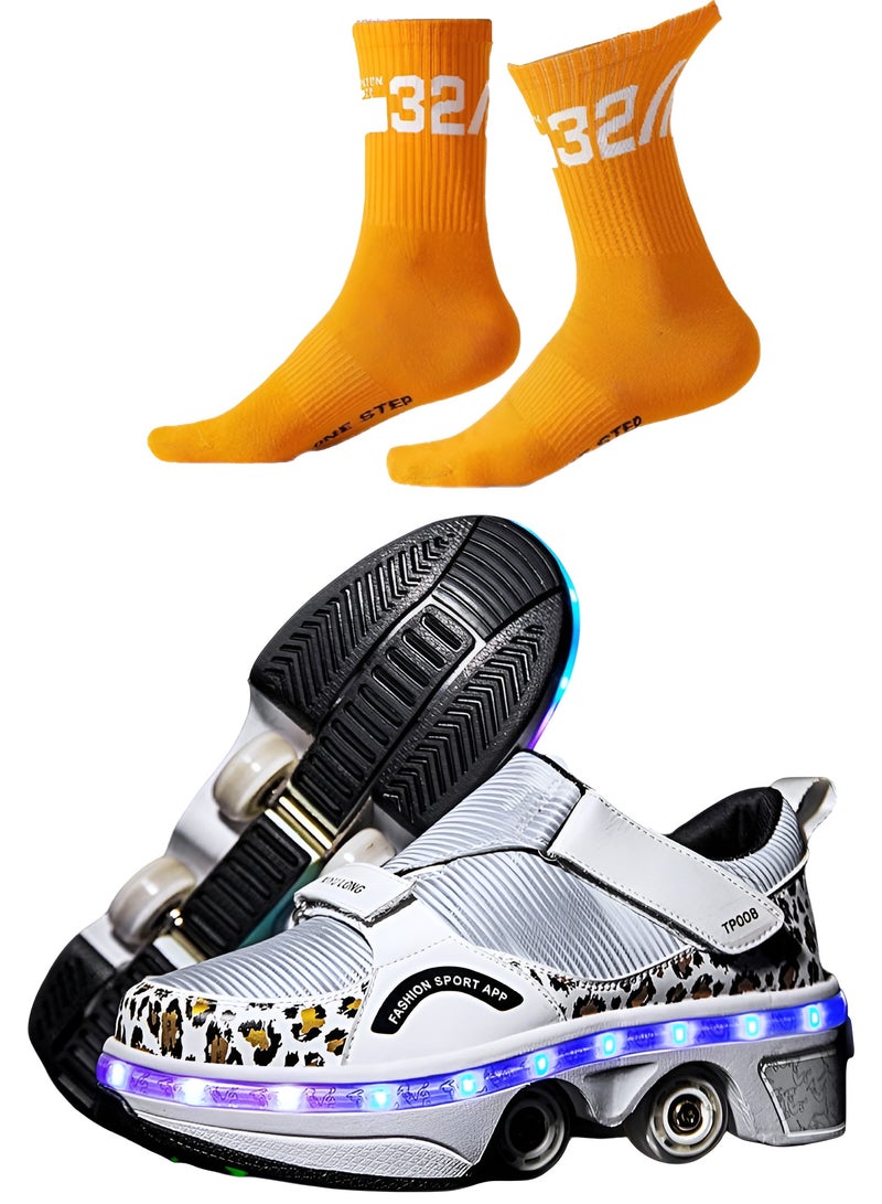 دراكسون حذاء عجلات تزلج مزدوجة الصف ملونة بضوء وامض للجنسين البالغين والأطفال 2 في 1 أحذية تزلج قابلة للإزالة والسحب بكرة دوارة حذاء رياضي مع دلاغات رياضية - Image 2