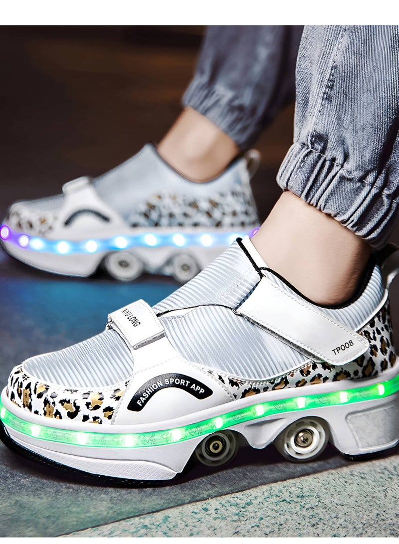 دراكسون حذاء عجلات تزلج مزدوجة الصف ملونة بضوء وامض للجنسين البالغين والأطفال 2 في 1 أحذية تزلج قابلة للإزالة والسحب بكرة دوارة حذاء رياضي مع دلاغات رياضية - Image 5