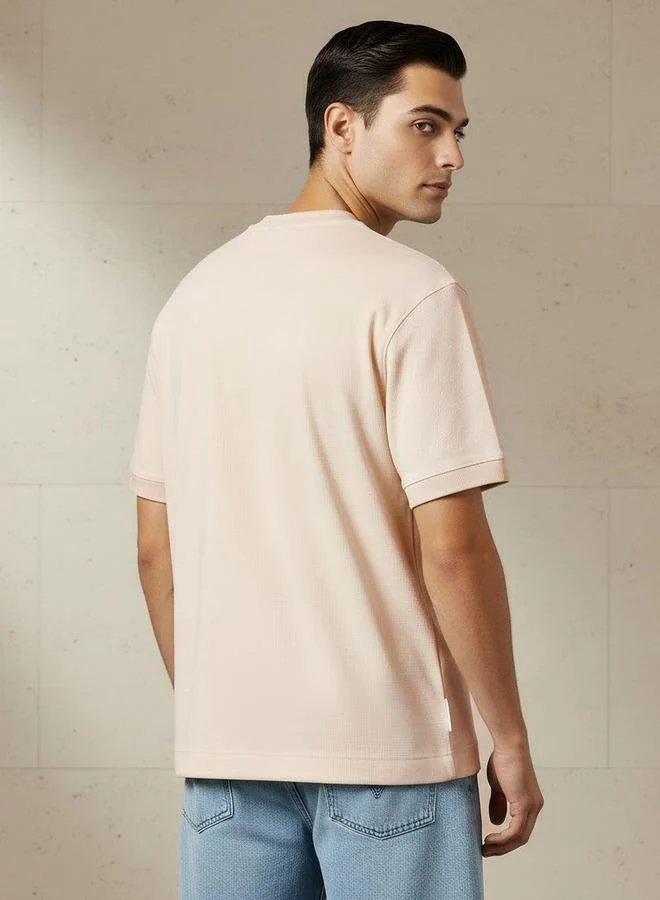 Lee Cooper Beige Lee Cooper Men Regular Fit Crew Neck Short Sleeves Embroidered T-shirt for Men | Best Price UAE