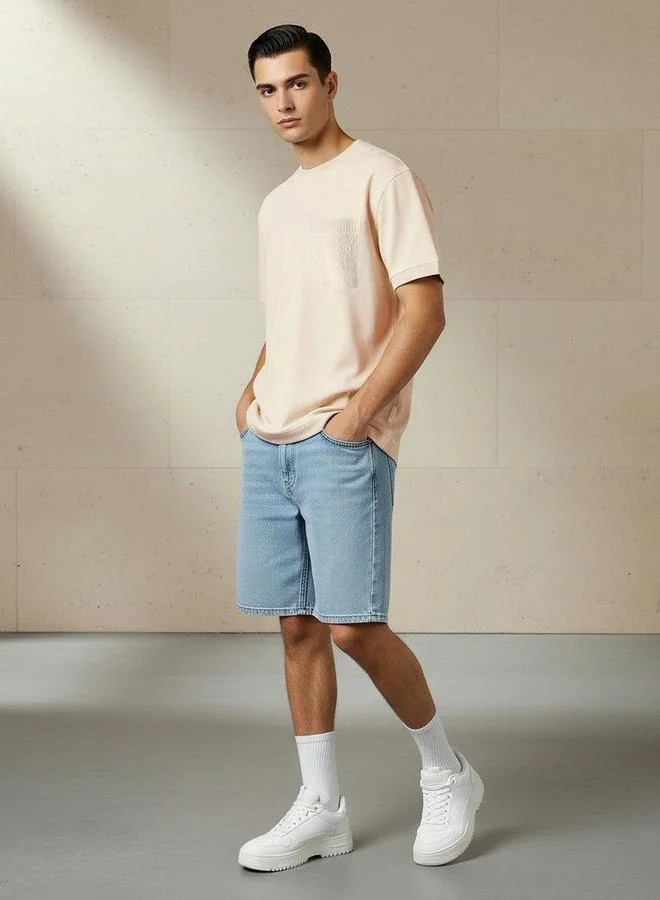 Lee Cooper Beige Lee Cooper Men Regular Fit Crew Neck Short Sleeves Embroidered T-shirt for Men | Best Price UAE