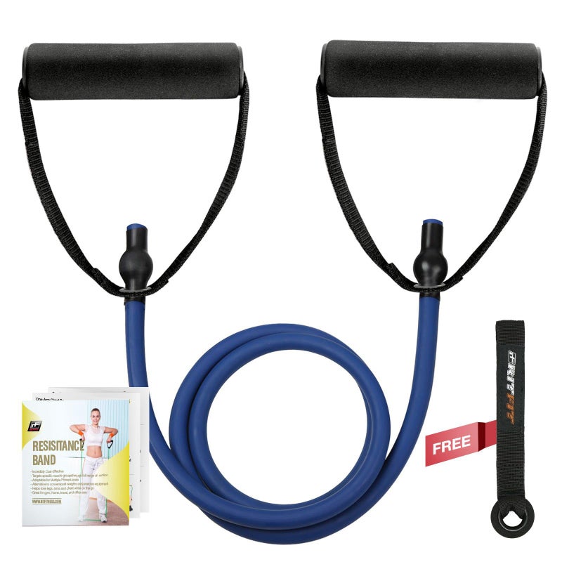 Ritfit Single Resistance Exercise Band With Comfortable Handles - Ideal For Physical Therapy  Strength Training  Muscle Toning - Door Anchor And Starter Guide Included (Blue (20-25Lbs)) - Image 1