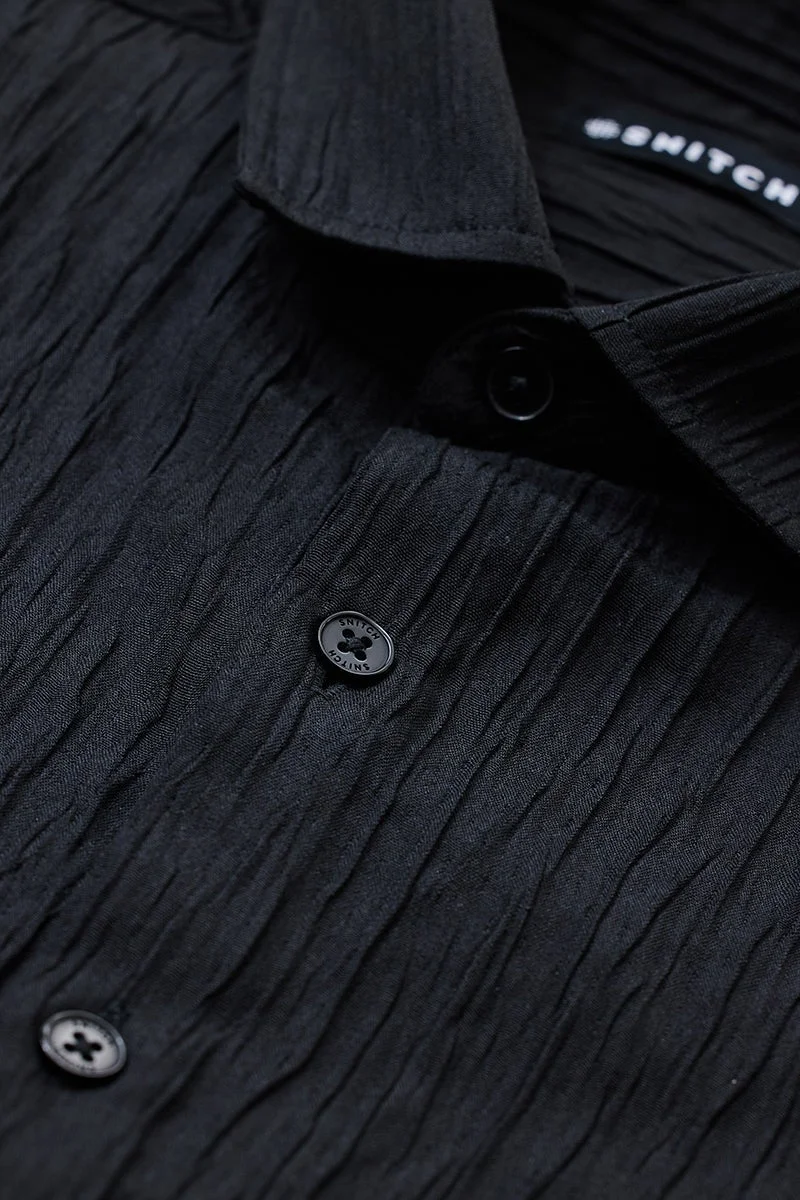 SNITCH Black Textured Long Sleeve Slim Fit Shirt