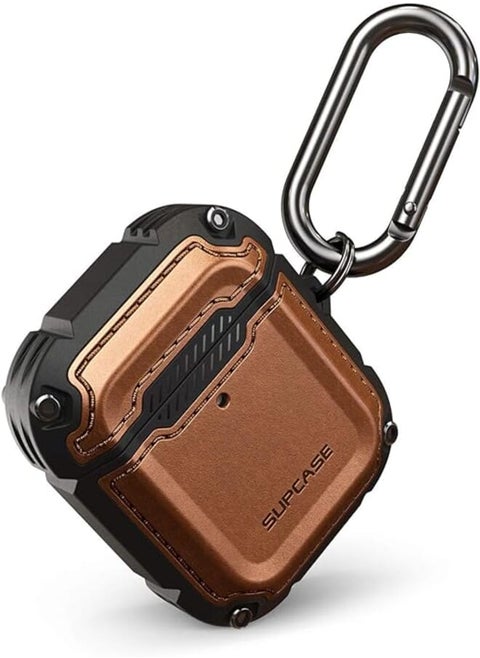 Supcase unicorn beetle royal series case designed for airpods 1 & 2, full-body rugged protective cover case with carabiner for apple airpods 1st & 2nd (brown)