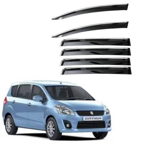 CAR SAAZ Unbreakable Chrome Smoke Door Visor for Ertiga Type 1 & 2 (2012-2017)| Premium Sun, Rain Wind Deflector Chrome Strip Side Door Rain Visor – Set of 6 Pcs - Image 1