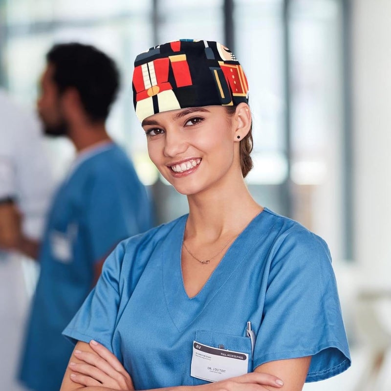 Adjustable 4 Packs Cute Nutcracker Women Bouffant Cap Scrub Hat for Woman Men - Image 5