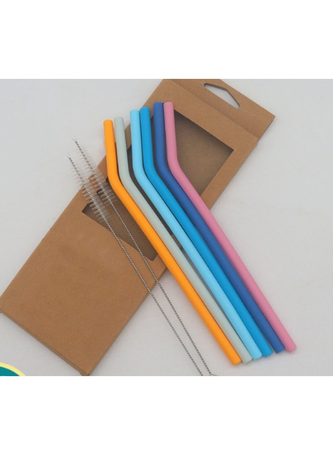 Reusable Silicone Straws - Bendy Drinking Straw with Cleaning Brush - Collapsible and Bendable Travel Straw for Kids - Dishwasher Safe, Food-Safe - Set of 6 - Image 1