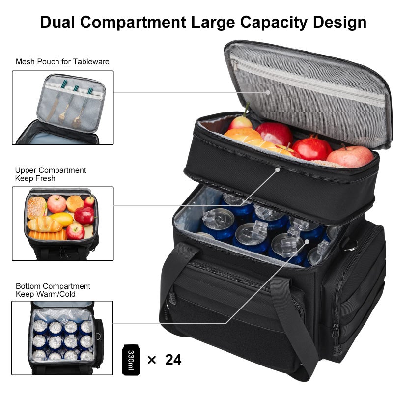 Gafetrey Tactical Lunch Box for Men, Insulated Bag Adult, Thermal Lunchbox Leakproof Waterproof Cooler Bag, Dual Compartment tote, Large Pail Work Office Camping Travel(Black Camo) - Image 2