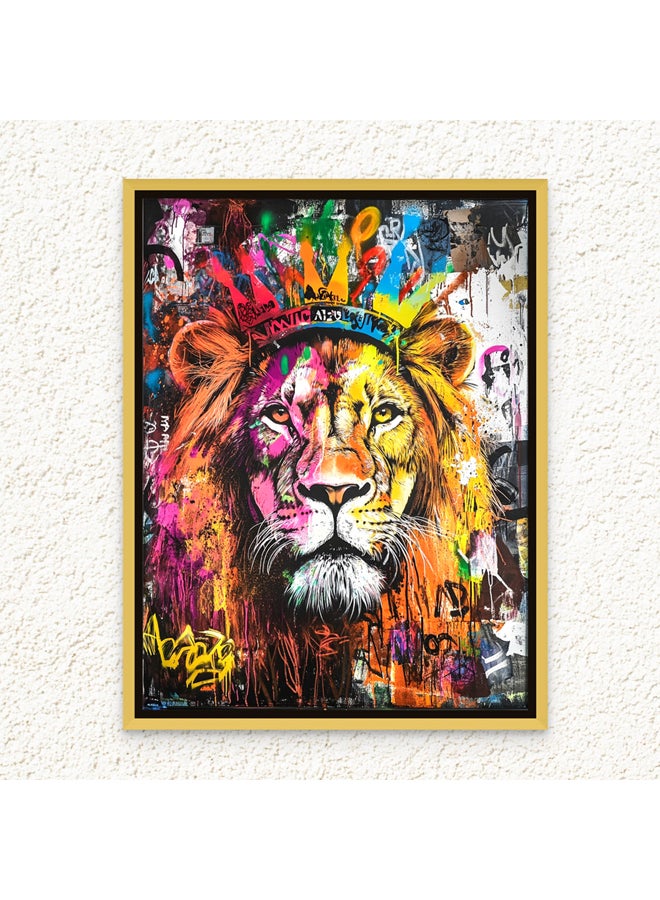Art Decor Art Decor Framed Canvas Wall Art of Colorful Pop Art Lion Artwork Portrait Street Graffiti of Wild Animal Urban Print Wall Décor for Office Home Living Room Bedroom Home Décor Gifting - Image 1