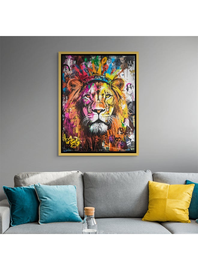 Art Decor Art Decor Framed Canvas Wall Art of Colorful Pop Art Lion Artwork Portrait Street Graffiti of Wild Animal Urban Print Wall Décor for Office Home Living Room Bedroom Home Décor Gifting - Image 3