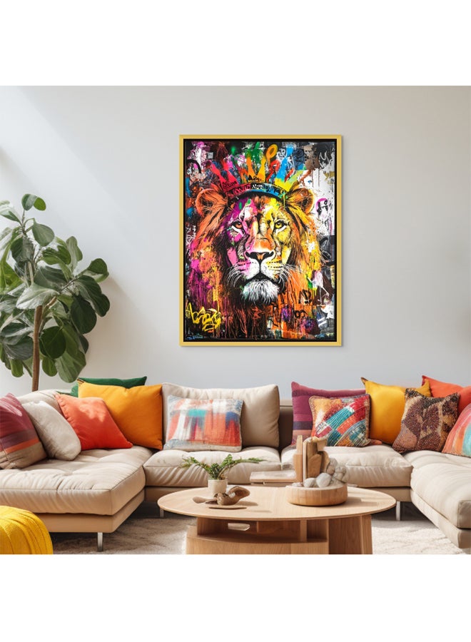 Art Decor Art Decor Framed Canvas Wall Art of Colorful Pop Art Lion Artwork Portrait Street Graffiti of Wild Animal Urban Print Wall Décor for Office Home Living Room Bedroom Home Décor Gifting - Image 2