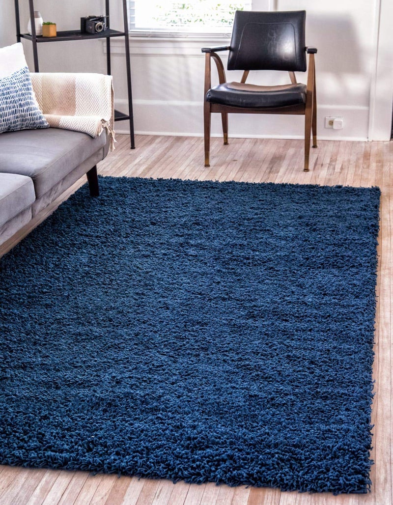 Unique Loom Solid Shag Collection Area Rug 9 x 12 Rectangle Sapphire Blue Navy Blue