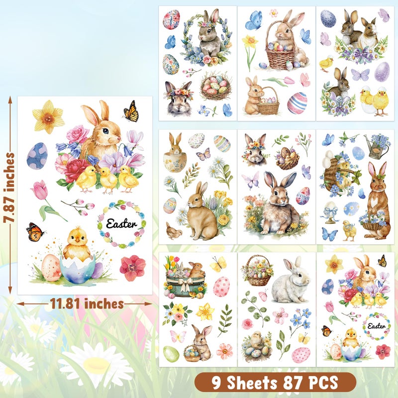 Traplace 9 Sheets Easter Window Clings, 87 PCS Watercolor Easter Party Decorations with Bunny Egg Flower, Double Sided Egg Window Decals Stickers for Spring Decor Home Office Party Supplies - Image 2