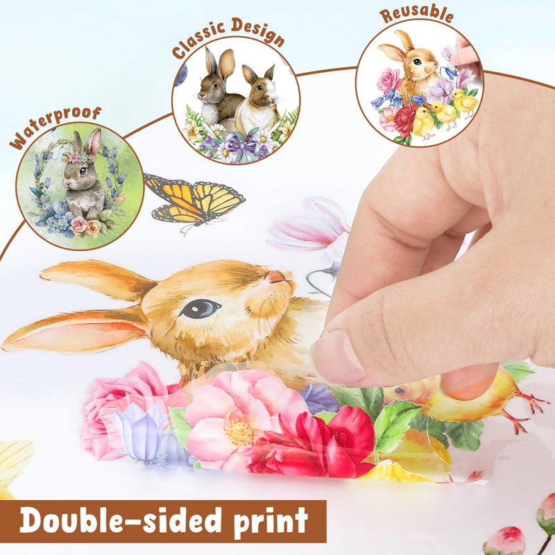 Traplace 9 Sheets Easter Window Clings, 87 PCS Watercolor Easter Party Decorations with Bunny Egg Flower, Double Sided Egg Window Decals Stickers for Spring Decor Home Office Party Supplies - Image 3