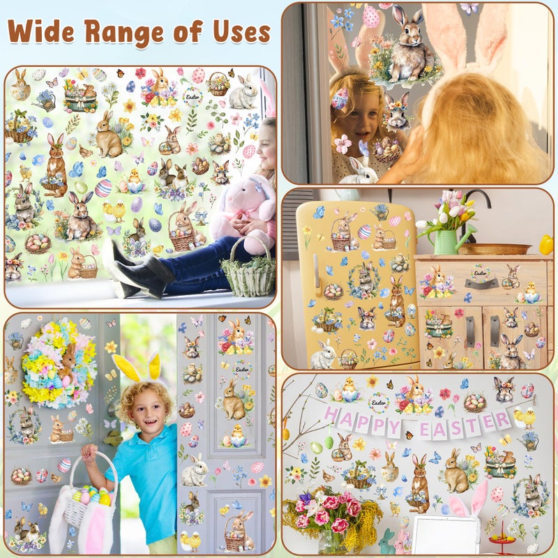 Traplace 9 Sheets Easter Window Clings, 87 PCS Watercolor Easter Party Decorations with Bunny Egg Flower, Double Sided Egg Window Decals Stickers for Spring Decor Home Office Party Supplies - Image 5