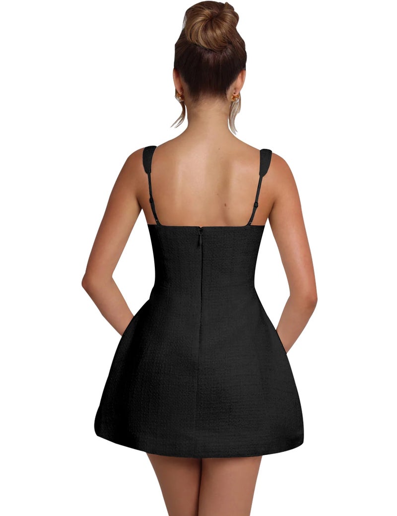 SHESEEWORLD Women's Sleeveless Tank Dress Square Neck Adjustable Straps Backless Mini Dress Black - Image 5