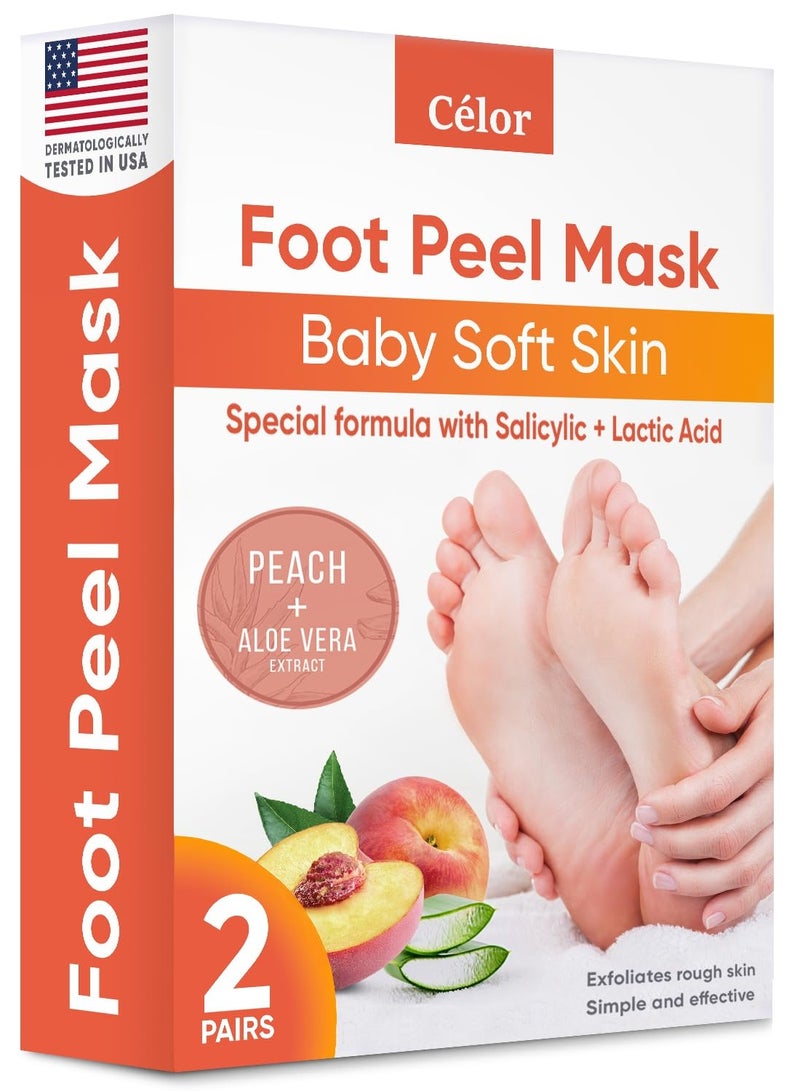 CELOR Foot Peel Mask - Foot Mask for Baby Soft Skin - Remove Dead Skin, Dry, Cracked Feet & Callus, Foot Spa, Made with Aloe Vera Extract for Women and Men (2 Pairs Peach)  - Image 1