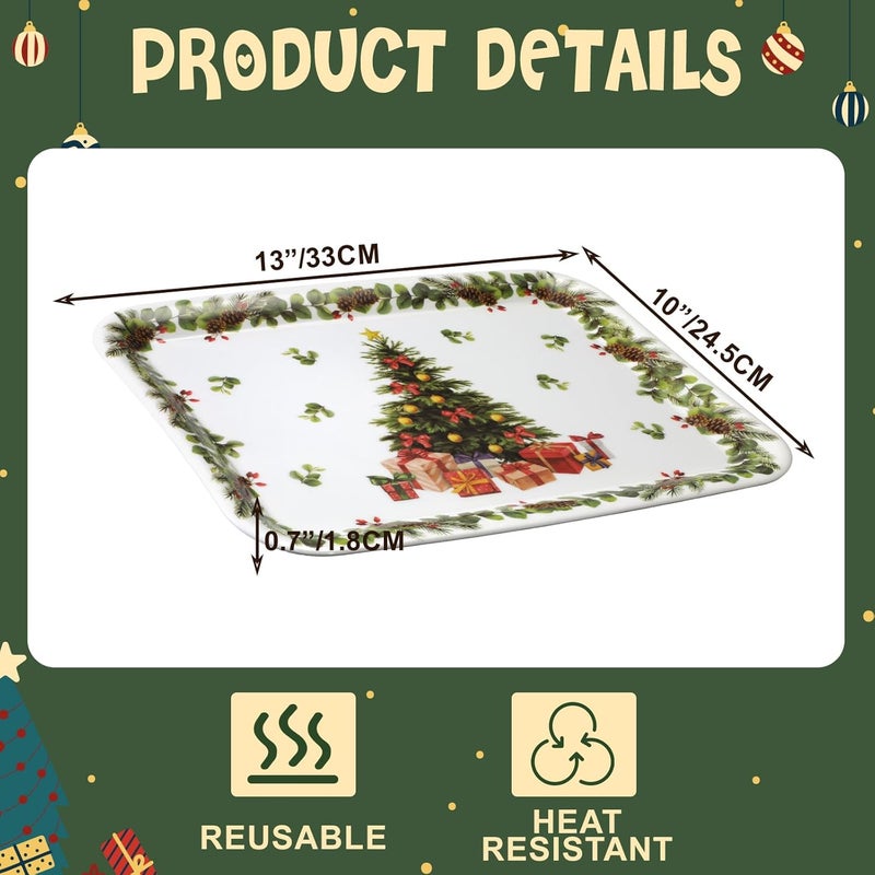Zubebe 3 Pcs Christmas Serving Tray 13 x 10 Inch Reusable Merry Christmas Platter Red Black Green Christmas Plates Xmas Serving Dishes for Holiday Winter Party DecorationTree - Image 4