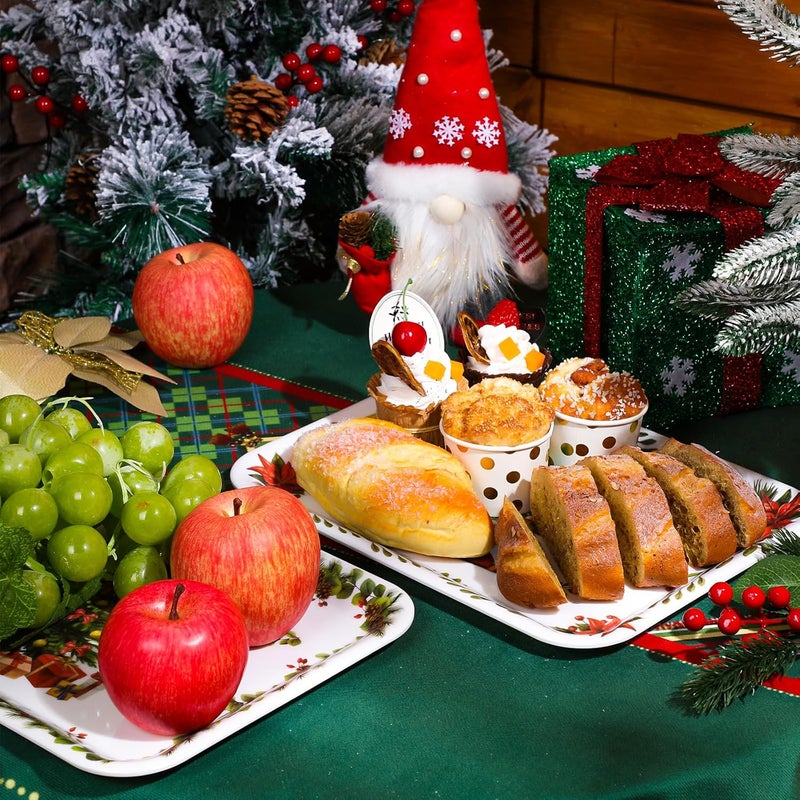 Zubebe 3 Pcs Christmas Serving Tray 13 x 10 Inch Reusable Merry Christmas Platter Red Black Green Christmas Plates Xmas Serving Dishes for Holiday Winter Party DecorationTree - Image 3
