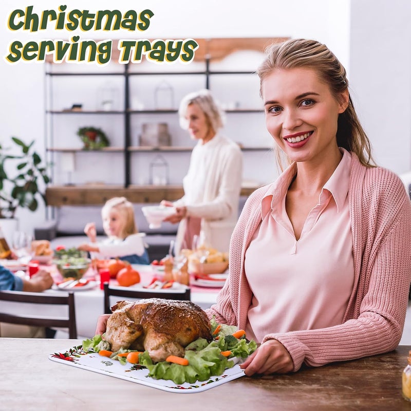 Zubebe 3 Pcs Christmas Serving Tray 13 x 10 Inch Reusable Merry Christmas Platter Red Black Green Christmas Plates Xmas Serving Dishes for Holiday Winter Party DecorationTree - Image 5
