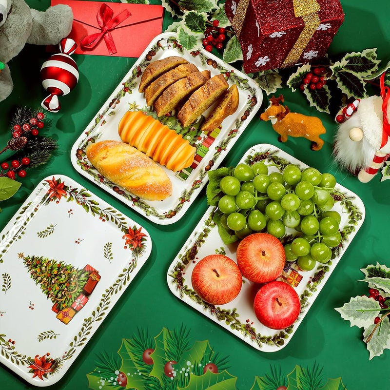 Zubebe 3 Pcs Christmas Serving Tray 13 x 10 Inch Reusable Merry Christmas Platter Red Black Green Christmas Plates Xmas Serving Dishes for Holiday Winter Party DecorationTree - Image 2