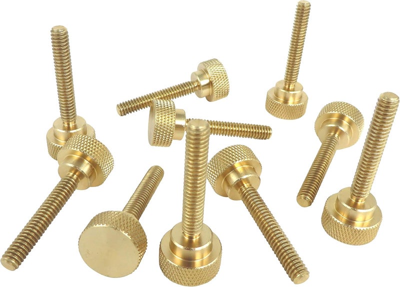 Taytools 10 Pack 1/4-20 x 1-1/2 Inch Threads Solid Brass Diamond Knurled Thumb Screws Knobs with Straight Shoulders Right-Hand Threads SAE Flat Tip Uncoated (1/4-20 x 1-1/2 inch Long Threads) - Image 3