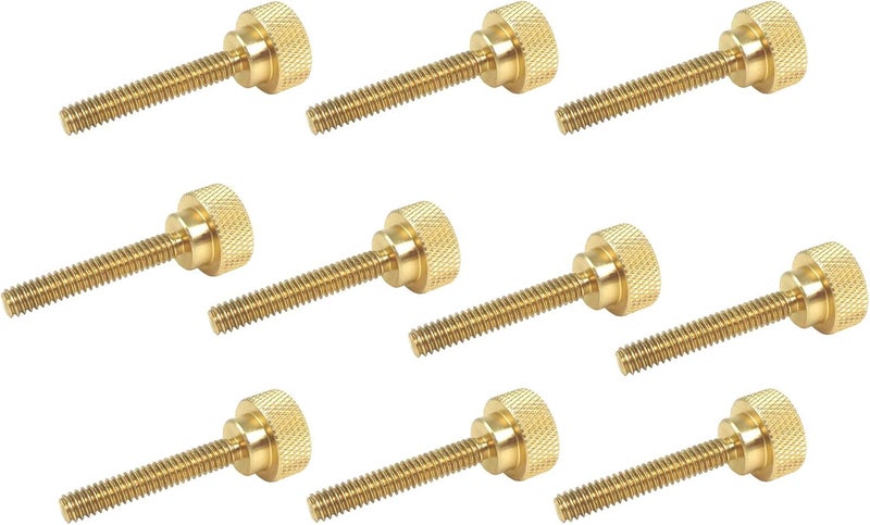 Taytools 10 Pack 1/4-20 x 1-1/2 Inch Threads Solid Brass Diamond Knurled Thumb Screws Knobs with Straight Shoulders Right-Hand Threads SAE Flat Tip Uncoated (1/4-20 x 1-1/2 inch Long Threads) - Image 1