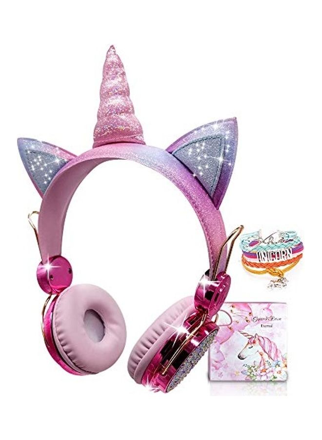 Kids Headphones Wireless Headphones for Kids Unicorn Headphones for Girls Bluetooth w/Microphone Adjustable Headband, Over On Ear Headset for School/Kindle/Tablet/PC Online Study (Pink, Wireless) - Image 1