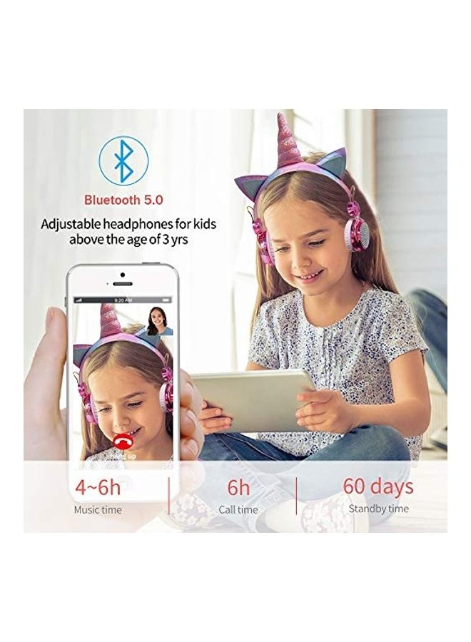Kids Headphones Wireless Headphones for Kids Unicorn Headphones for Girls Bluetooth w/Microphone Adjustable Headband, Over On Ear Headset for School/Kindle/Tablet/PC Online Study (Pink, Wireless) - Image 5