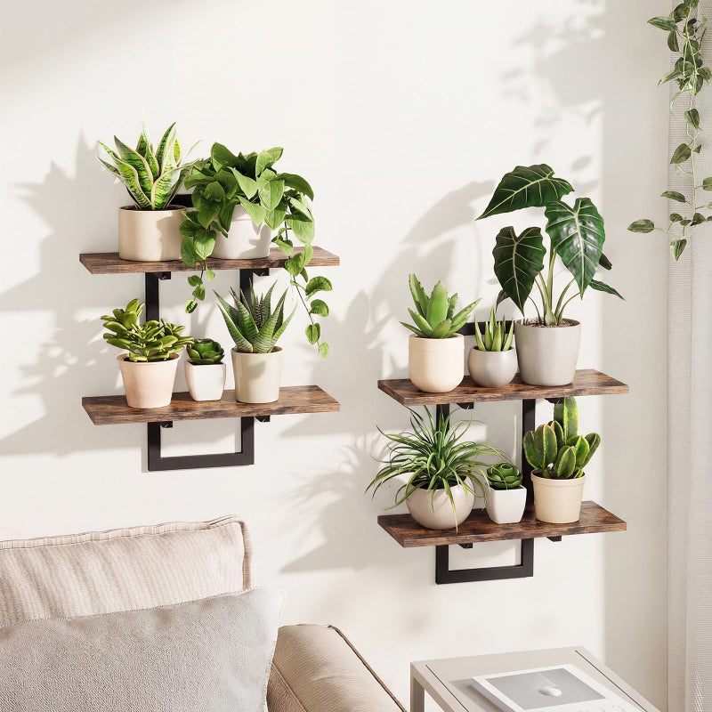 Bamworld Floating Shelves for Wall Planters for Indoor Plants Hanging Shelves Plant Holder Wall Decor Plant Stand Indoor for Plant Hangers Indoor for Living Room Bedroom Bathroom 2-Pack Brown - Image 1