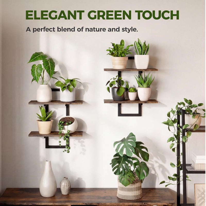 Bamworld Floating Shelves for Wall Planters for Indoor Plants Hanging Shelves Plant Holder Wall Decor Plant Stand Indoor for Plant Hangers Indoor for Living Room Bedroom Bathroom 2-Pack Brown - Image 4