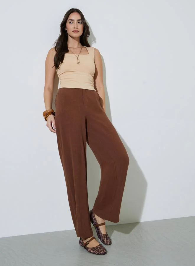 ستايلي Brown Solid Side Ruched Padded Knit Top