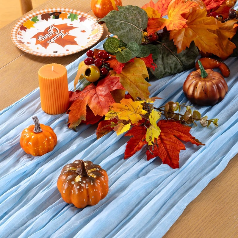 MLMC Light Blue Table Runner Baby Blue Cheesecloth Table Runner 10ft Baby Shower Decorations Rustic Gauze Fall Cheese Cloth Centerpiece 35x120 Inches for Gender Reveal Birthday Party Wedding Decor - Image 3