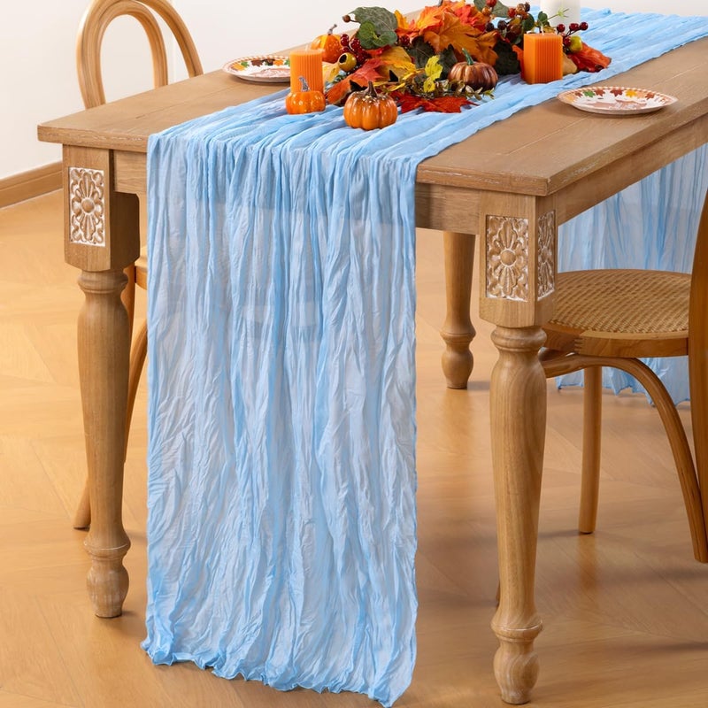 MLMC Light Blue Table Runner Baby Blue Cheesecloth Table Runner 10ft Baby Shower Decorations Rustic Gauze Fall Cheese Cloth Centerpiece 35x120 Inches for Gender Reveal Birthday Party Wedding Decor - Image 2